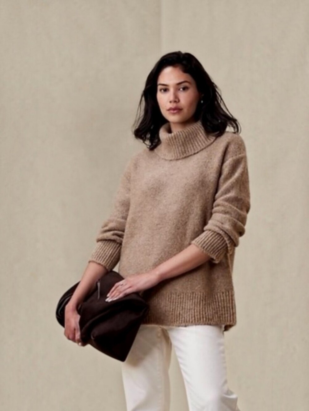 Banana Republic Oversized Turtleneck Sweater Size Small  Classic Neutral Beige